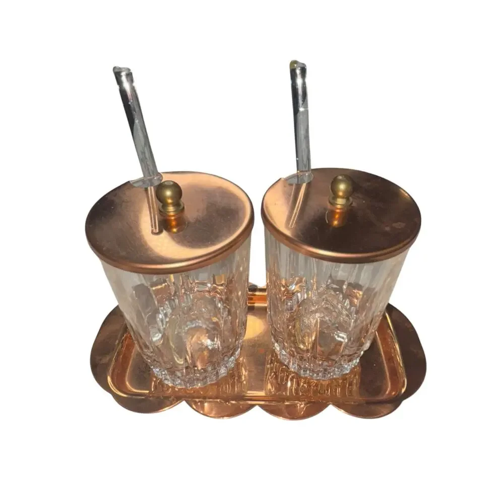 Arcorac Verre Trempe Tablewear Set Brass Tray with Glass Containers & Spoons
